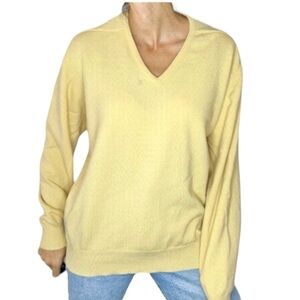 William Lockie designer Scottish lambswool yellow V neck pullover sweater 46